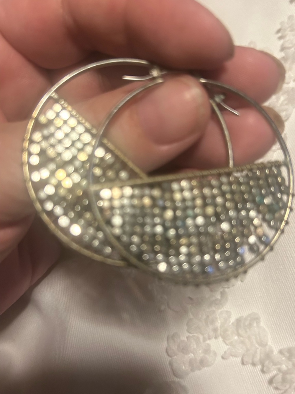 Sparkling Silver Tone Hoop Earrings with metal Pavé
